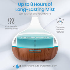 Wood Grain Aroma Diffuser, Mini Ultrasonic Air Humidifier with Colorful LED Light