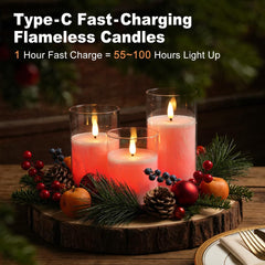 Rechargeable Flameless LED Candles – RGB Flickering Glass Candles with Remote & Timer, 3-Pack