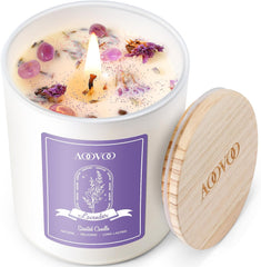 Lavender Scented Soy Candle with Crystals, 10 oz Aromatherapy Candle for Women, Home Decor Gift