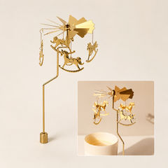 Gold Metal Heat-Powered Spinning Carousel Candle Holder