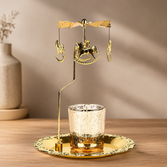 Gold Metal Heat-Powered Spinning Carousel Candle Holder
