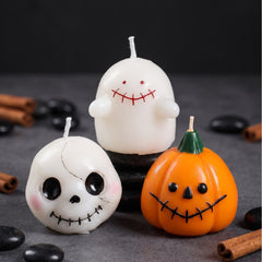 3-Pack Halloween Scented Candles, Pumpkin, Skull & Ghost