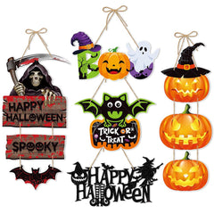 Halloween Door Hanging Sign – Spooky Pumpkin, Ghost & Witch Decor
