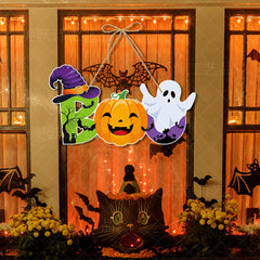 Halloween Door Hanging Sign – Spooky Pumpkin, Ghost & Witch Decor