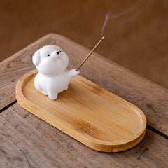 Cute Dog Ceramic Incense Stick Holder, Small Animal Incense Burner, Desktop Tea Table Decor Gift
