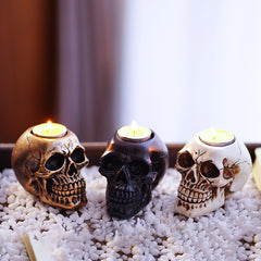 Halloween Skull Candle Holder, Resin Skull Tealight Candlestick Table Decor