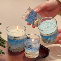 Ocean Scented Candle, Handmade Glass Jar Candle with Coastal Decor