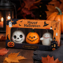 3-Pack Halloween Scented Candles, Pumpkin, Skull & Ghost
