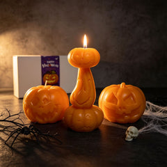Halloween Stacked Pumpkin Scented Candles, 3 Ghost Face Designs, Festive Gift Box Set