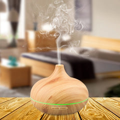Wood Grain Aroma Diffuser, Mini Ultrasonic Air Humidifier with Colorful LED Light