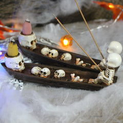 Skull Boat Backflow Incense Burner β Gothic Waterfall Smoke Holder & Halloween Decor