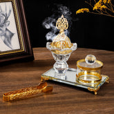 Crystal Glass Incense Burner with Gold Accents