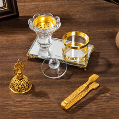 Crystal Glass Incense Burner with Gold Accents