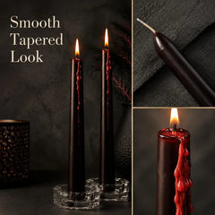 Bleeding Taper Candles, Black Red Drip Gothic Halloween Candles