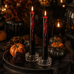 Bleeding Taper Candles, Black Red Drip Gothic Halloween Candles