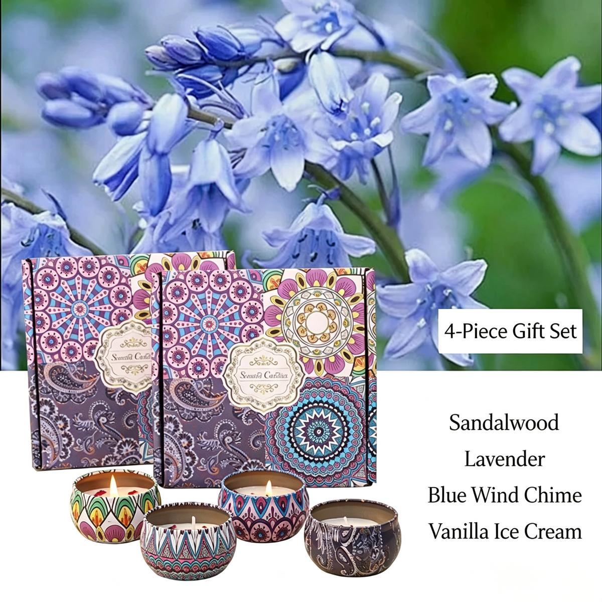 4-Pack Scented Candles with Dried Flowers, Gift Box Set