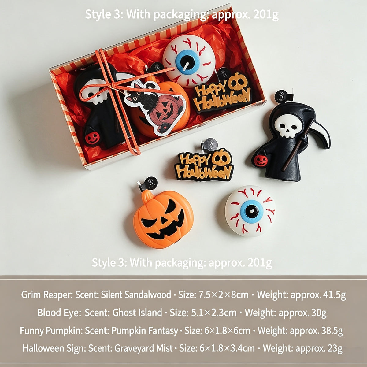 Halloween Scented Candle Gift Set – Ghost, Pumpkin & Skeleton Candles