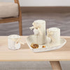 White Wooden Candle Holder Set – Rustic Tabletop Décor with Heart Tray
