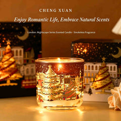 London Christmas Scented Candle, Glass Decor Candle, Xmas Gift