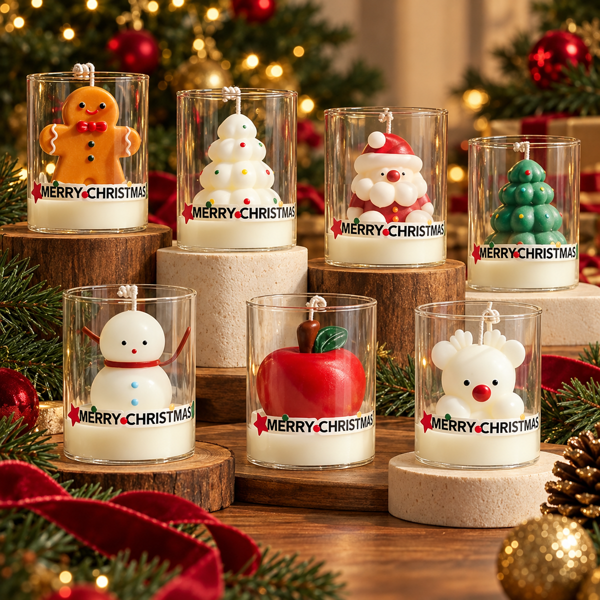 Christmas Character Scented Candles in Glass – Festive Holiday Décor & Gift
