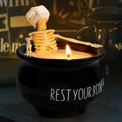Halloween Skull Candle, Gothic Skeleton Bath Candle for Table & Mantel Decor