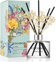 White Jasmine Reed Diffuser 200ml – Floral Home Fragrance with Preserved Flower & Reed Sticks