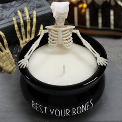 Halloween Skull Candle, Gothic Skeleton Bath Candle for Table & Mantel Decor