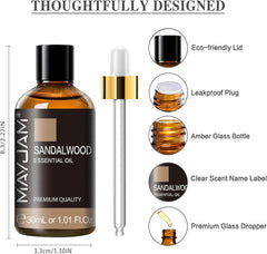 Sandalwood Essential Oil 100ml – Aromatherapy Fragrance Oil for Diffusers & Candle Making