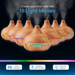Wood Grain Aroma Diffuser, Mini Ultrasonic Air Humidifier with Colorful LED Light