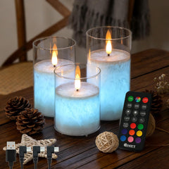 Rechargeable Flameless LED Candles – RGB Flickering Glass Candles with Remote & Timer, 3-Pack