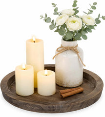 Round Wooden Candle Holder Tray, Rustic Decorative Plate for Home Decor
