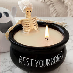 Halloween Skull Candle, Gothic Skeleton Bath Candle for Table & Mantel Decor