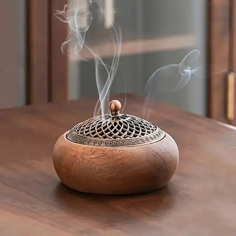 Rustic Walnut Wood Incense Burner – Mini Zen Aromatherapy Holder for Meditation & Home Decor