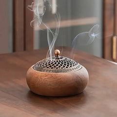 Rustic Walnut Wood Incense Burner – Mini Zen Aromatherapy Holder for Meditation & Home Decor