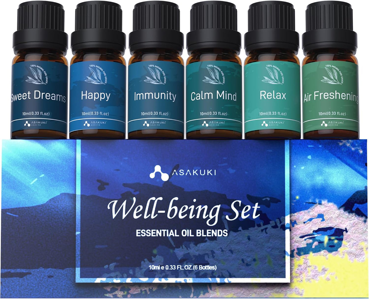 6 x 10ml Essential Oils Set, Aromatherapy Fragrance Oils, Wellness Gift Set