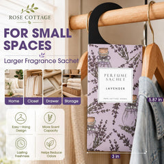 Rose Cottage 3 Pack Closet Deodorizer, Scented Sachets & Home Air Freshener