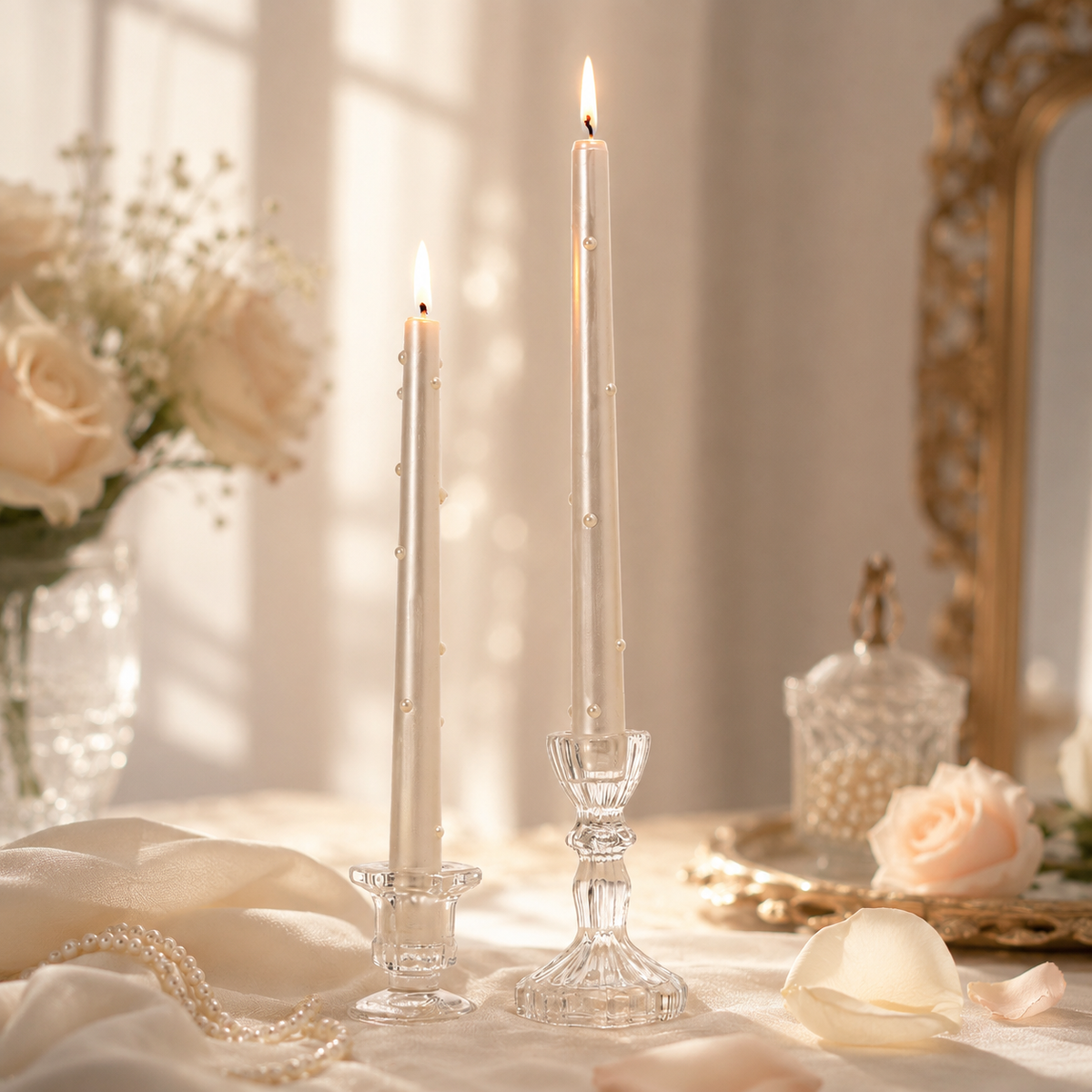 European Romantic White Pearl Smokeless Pillar Candles