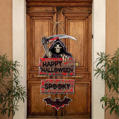 Halloween Door Hanging Sign – Spooky Pumpkin, Ghost & Witch Decor