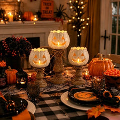 3-Pack Halloween Pumpkin Candle Holders, Farmhouse Tea Light Holders
