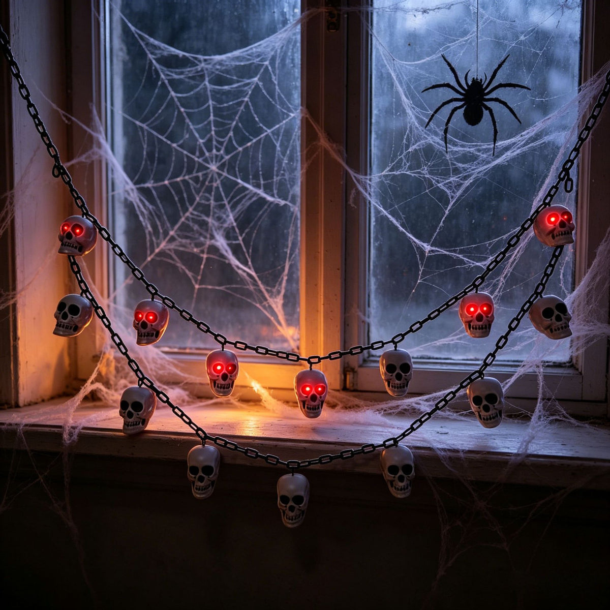 Halloween Skull Chain String Lights, Spooky Garland Decor for Party Window Wall