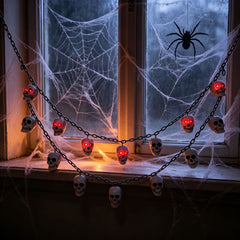 Halloween Skull Chain String Lights, Spooky Garland Decor for Party Window Wall