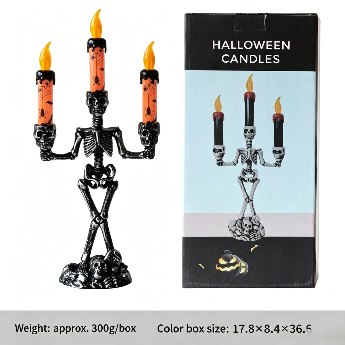 Halloween Skeleton Candle Holder – 3-Light Flameless LED Table Decor