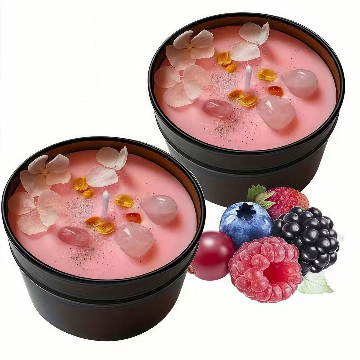 Ylang Ylang Scented Candle – Dried Flowers & Crystal Candle in Black Tin, Elegant Gift Box