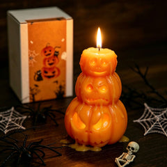 Halloween Stacked Pumpkin Scented Candles, 3 Ghost Face Designs, Festive Gift Box Set