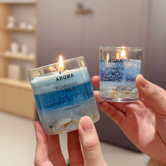 Ocean Scented Candle, Handmade Glass Jar Candle with Coastal Decor