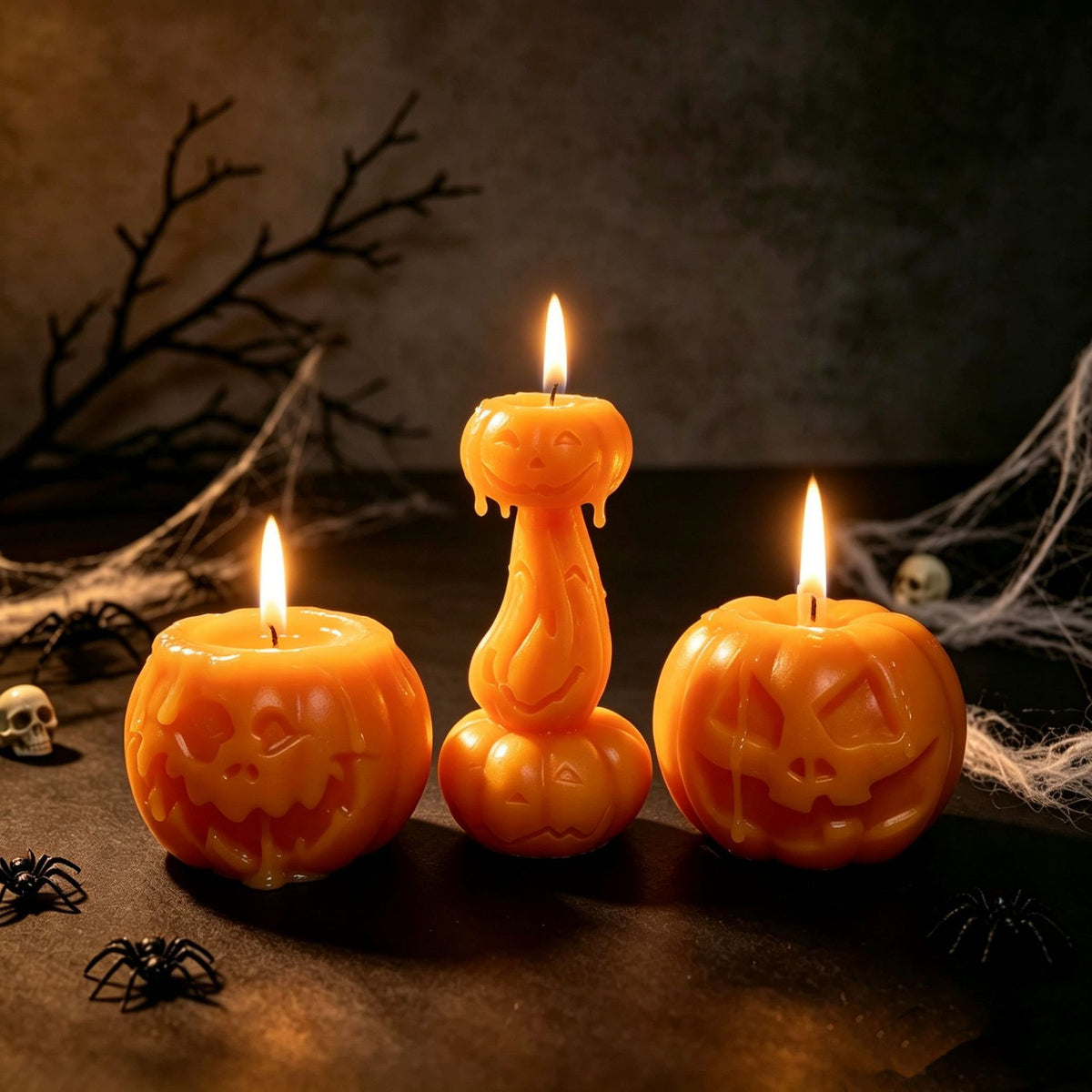 Halloween Stacked Pumpkin Scented Candles, 3 Ghost Face Designs, Festive Gift Box Set