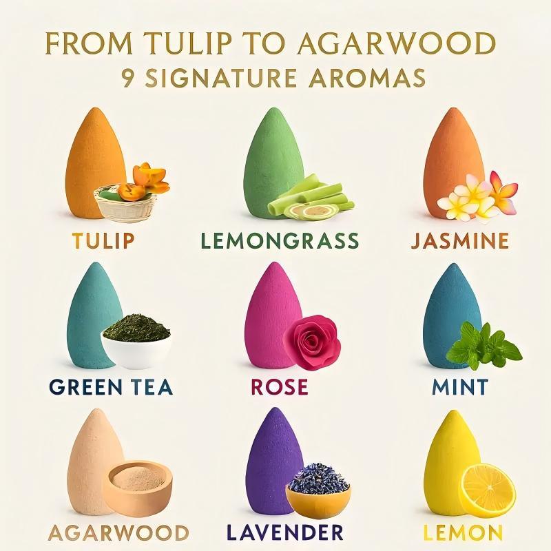 200PCS Backflow Incense Cones – Natural Scented Incense in 9 Fragrances