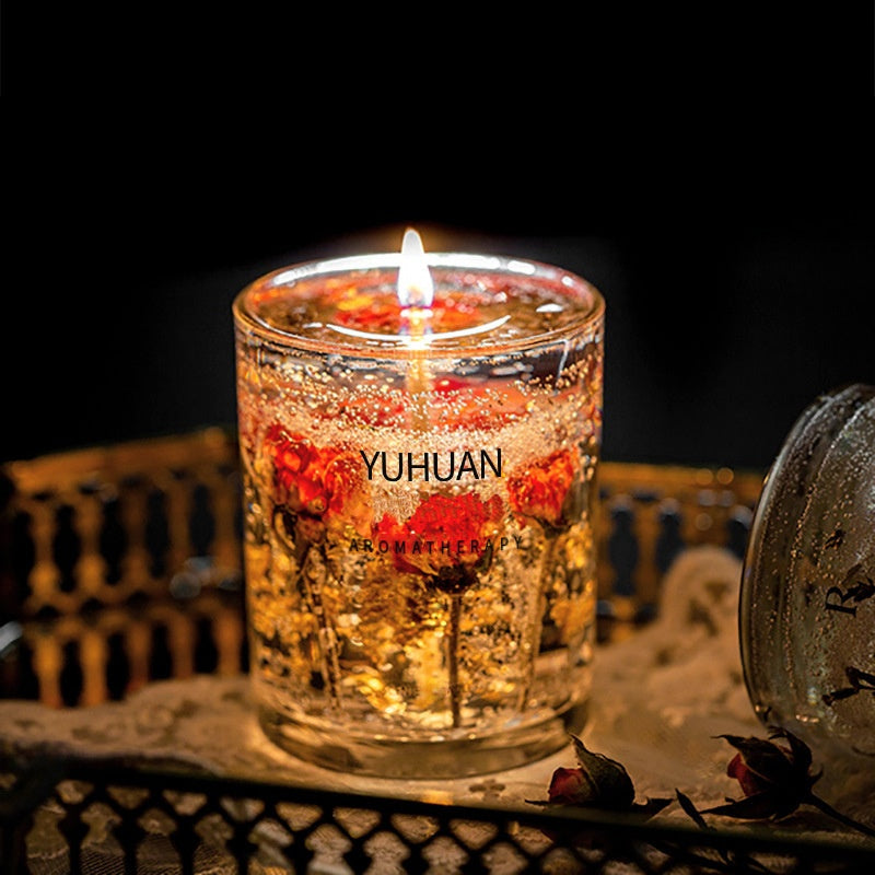 Lavender Scented Gel Candle, Real Flower Soy Wax Candle, 50-Hour Long-Lasting Candle