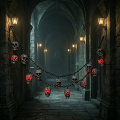 Halloween Skull Chain String Lights, Spooky Garland Decor for Party Window Wall