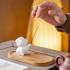 Cute Dog Ceramic Incense Stick Holder, Small Animal Incense Burner, Desktop Tea Table Decor Gift